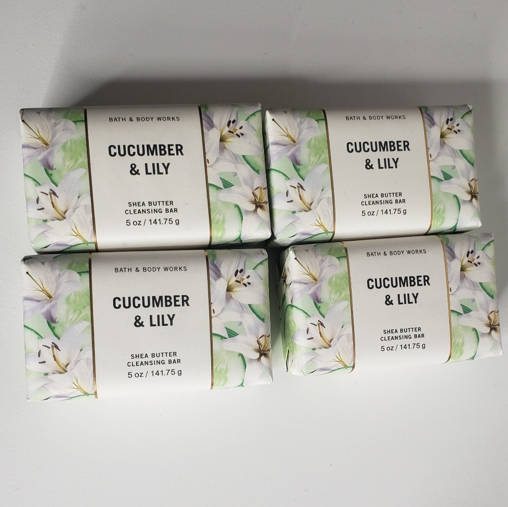 BBW CUCUMBER AND LILY SHEA BUTTER CLEANSING BAR SOAP X4